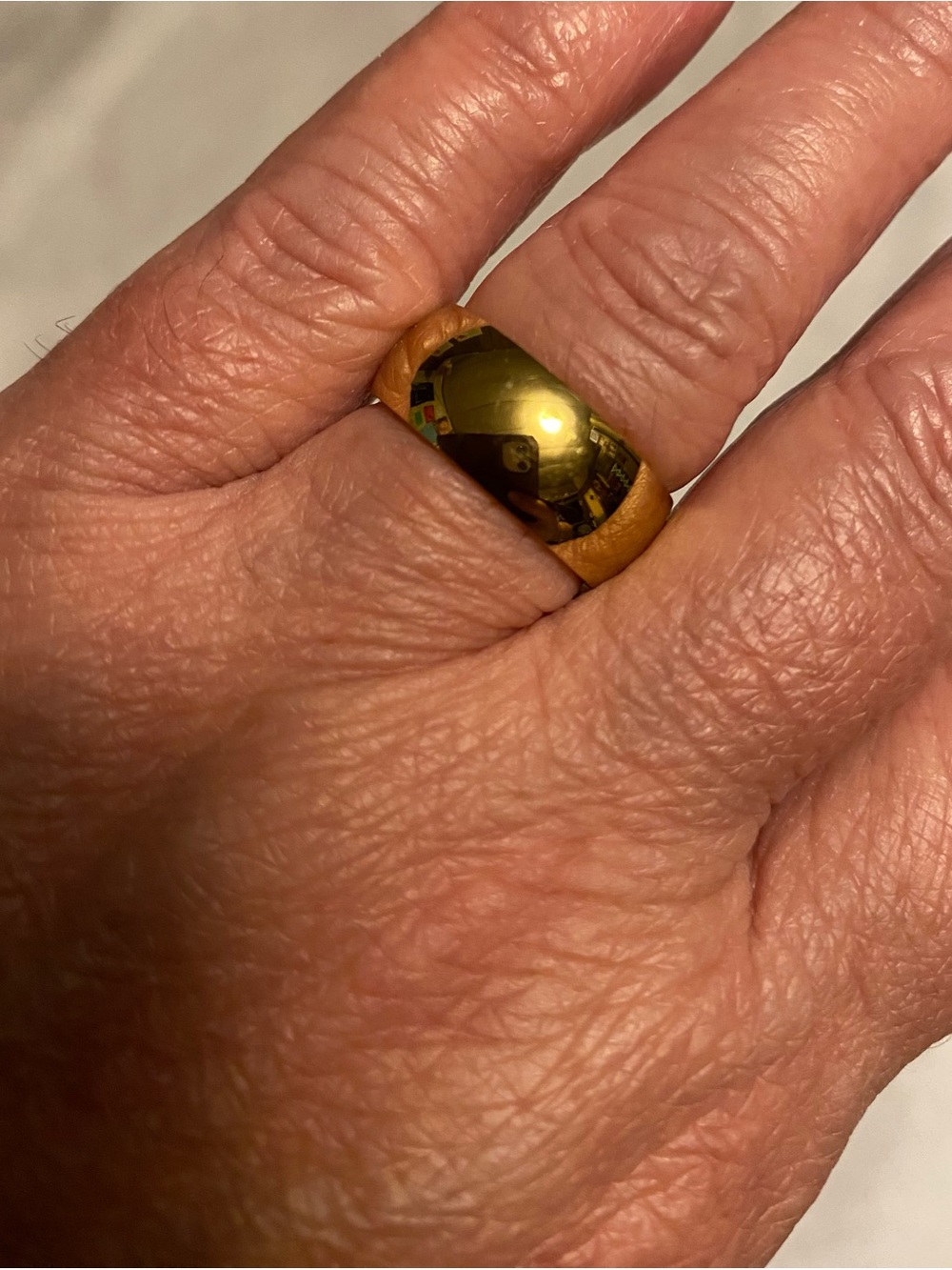 Polished Gold-Tone Domed Ring with Wood Inlay - Women Jewelry stainless steel